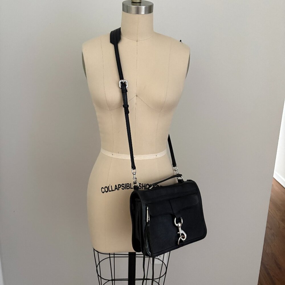 REBECCA MINKOFF Black Pebbled Leather Top Handle Crossbody Bag Quiet Luxury